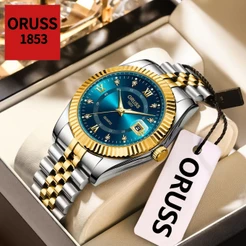 ORUSS Original Masculino Luxo Calendário Luminoso À Prova D 'Água Relógio de Negócios de Aço Inoxidável Moda Relógio de