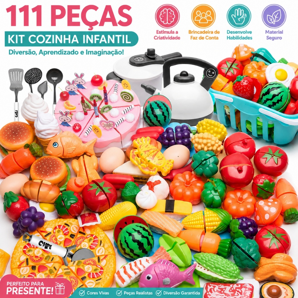 111 Peças Brinquedos de Frutas e Vegetais Cozinha Infantil Educacional Modelo de Faz de Conta para Presente de Natal