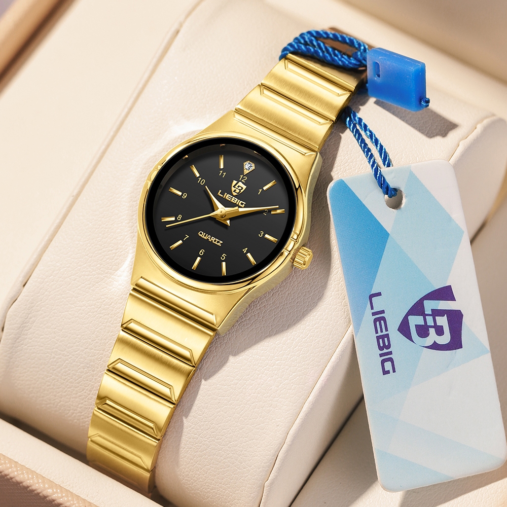 SKMEI 1024 Relógio feminino, marca original, relógio de quartzo, relógio dourado para casal, à prova d'água.