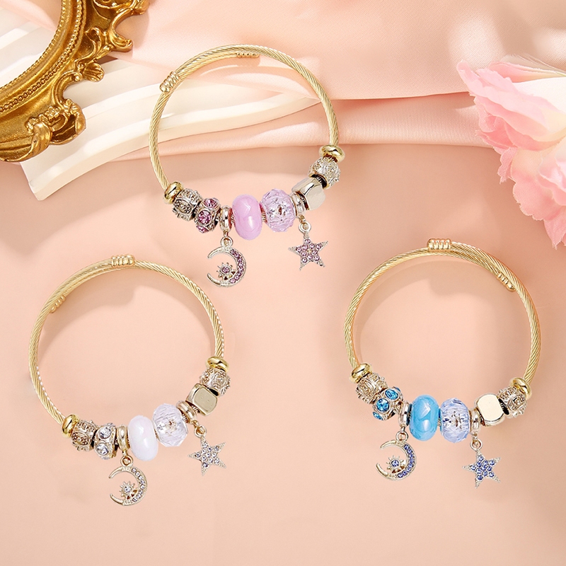 Pulseiras De Aço Inoxidável Com Flores De Diamante Para Meninas Estrela De Encanto E Jóias Banda De Lua