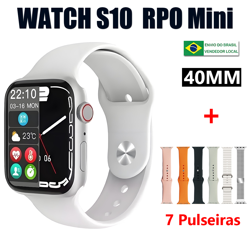 2026 Novo Smartwatch S10 Mini  7 em 1 Chamadas Bluetooth Calculadora Monitoramento de Saúde - Envio de São Paulo