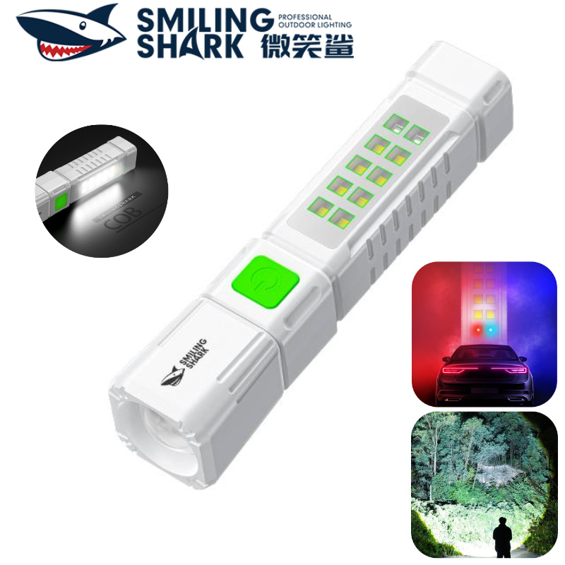 Lanterna SHARK Sorriso LED Tocha De Acampamento Luz Lateral COB 7 Modos Vermelho Azul Flash Tipo-c Recarregável À Prova