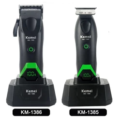 Kemei 1386 1385 Máquina De Cortar Cabelo Elétrica 7500RPM Zero Lacuna Aparador De Profissional Corte Lâmina DLC Com Base