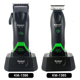 Kemei 1386 1385 Máquina De Cortar Cabelo Elétrica 7500RPM Zero Lacuna Aparador De Profissional Corte Lâmina DLC Com Base