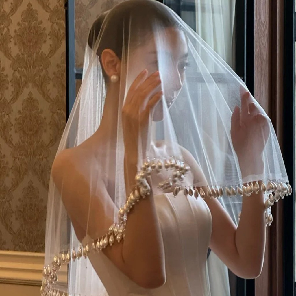 Francês Vintage Fada Floresta Falso Pérola Waterdrop Borla Médio Longo Véu De Noiva Acessório De Cabelo De Casamento