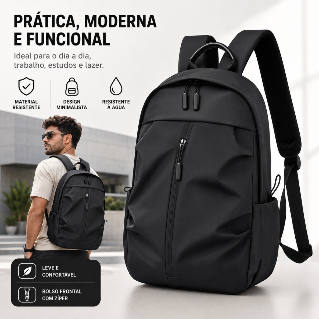 Mochila Masculina E FemininaVersátil Leve De 20L Escolar Resistente Com Compartimento Para Laptop De carregamento usb