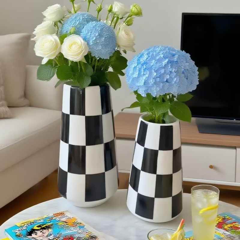 Vaso De Cerâmica Xadrez Preto E Branco , Decorativo Para Quarto De Casa , Sala De Estar , Mesa De Jantar