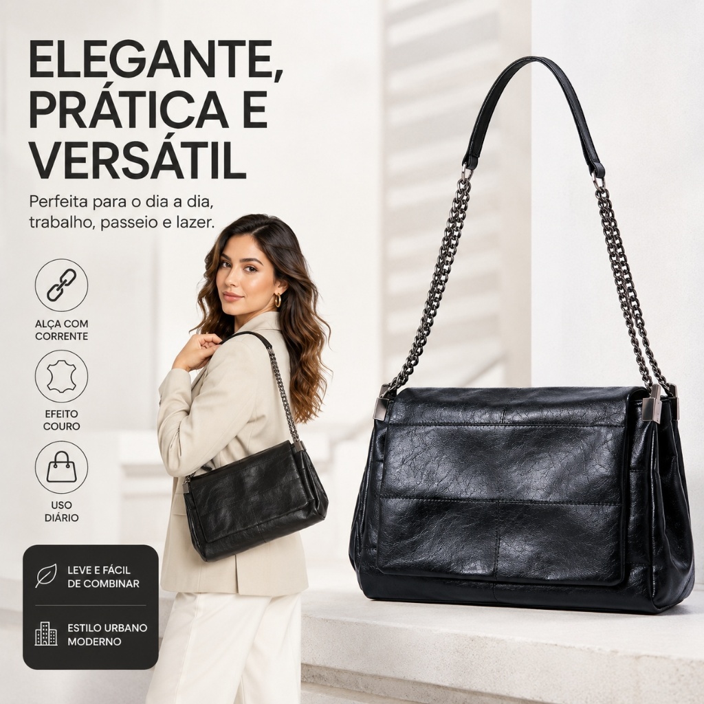 Grande Bolsa Luxo Mulheres pu Alta Capacidade Ombro em Corrente Bolsa Transversal