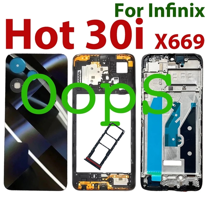 Carcaça Traseira Completa Para Infinix Hot 30i X669 Bateria Capa Moldura Intermediária + Botão + Frontal LCD