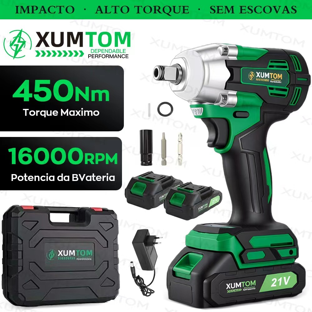 Chave De Impacto Elétrica 3 Em 1-Furadeira E Fenda Sem Fio-21V Escova Com 2 Baterias Carregador Bivolt