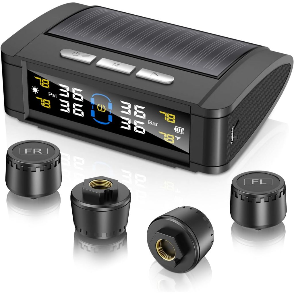 Monitor de Pressão dos Pneus TPMS Solar 4 Sensores Externos para Carro