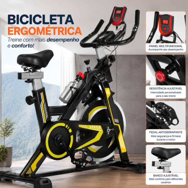 Bicicleta Ergometrica Spinning Com Roda De Inércia Para Fitness Profissional e Treino Esportivo