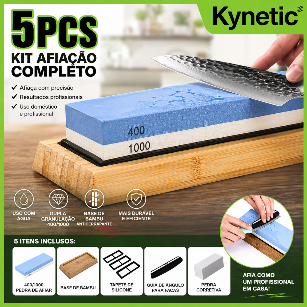 Kit De Pedra De Afiar Dupla Face De 5 Peças – Grão 400/1000 – Para Facas e Lâminas Profissionais