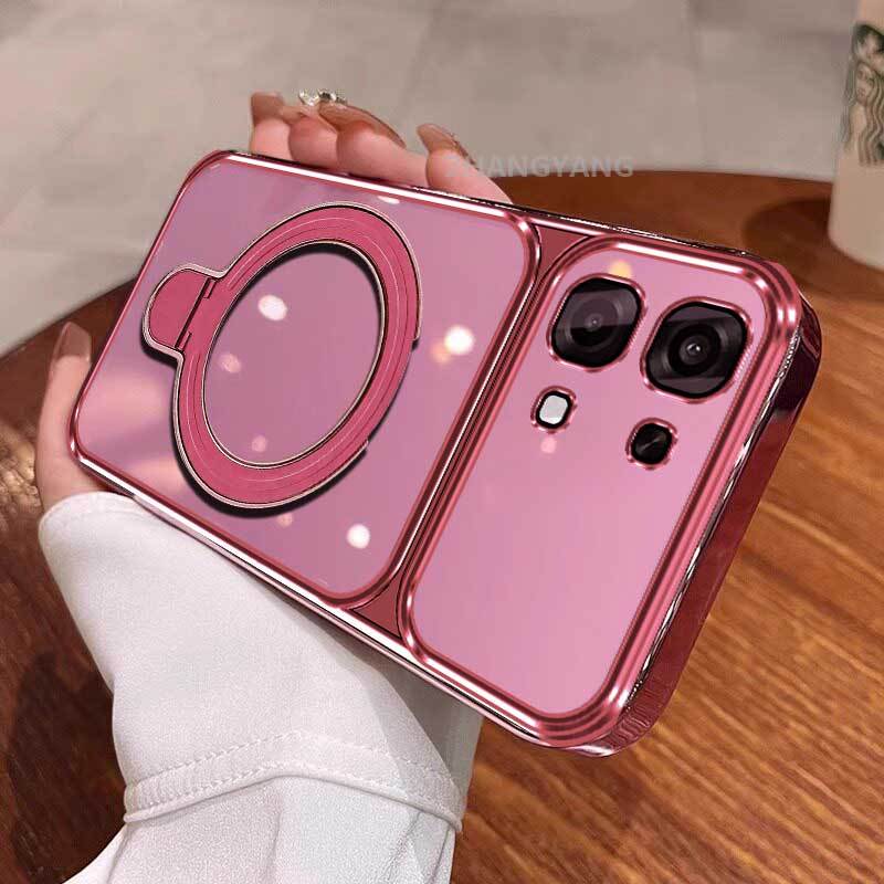 Capa Para OPPO A6 Pro 4G 5G Nova Janela Grande Galvanizada Transparente Caso De Telefone Com design De Suporte Oco De me