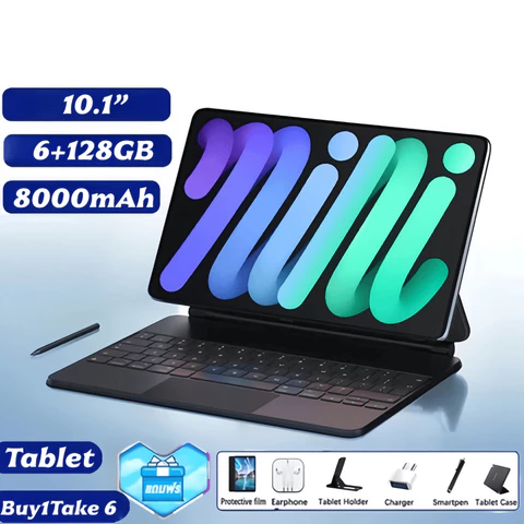 Tablet 10.1” com Teclado+Mouse 6GB RAM 128GB Android Câmera 50MP 8000mAh Android 13