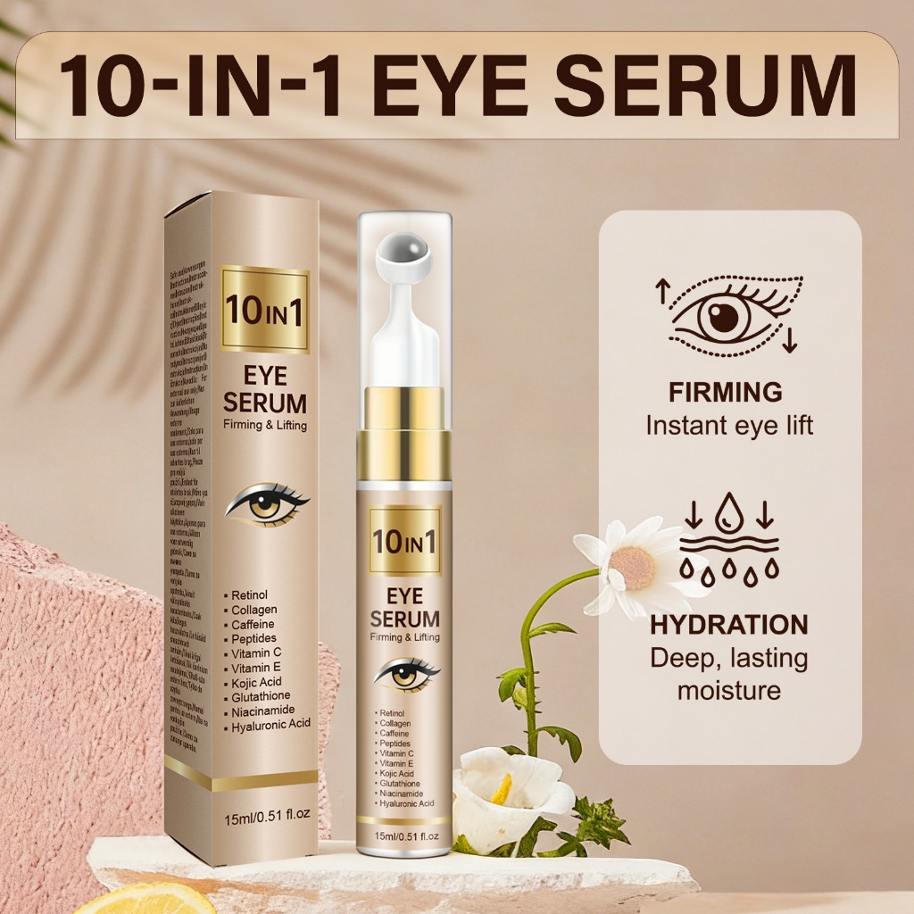 10 em 1 Sérum Anti-inchaço Olhos 15ml | Retinol Cafeína Anti-rugas Firmador Ilumina Reduz Linhas Uniformiza