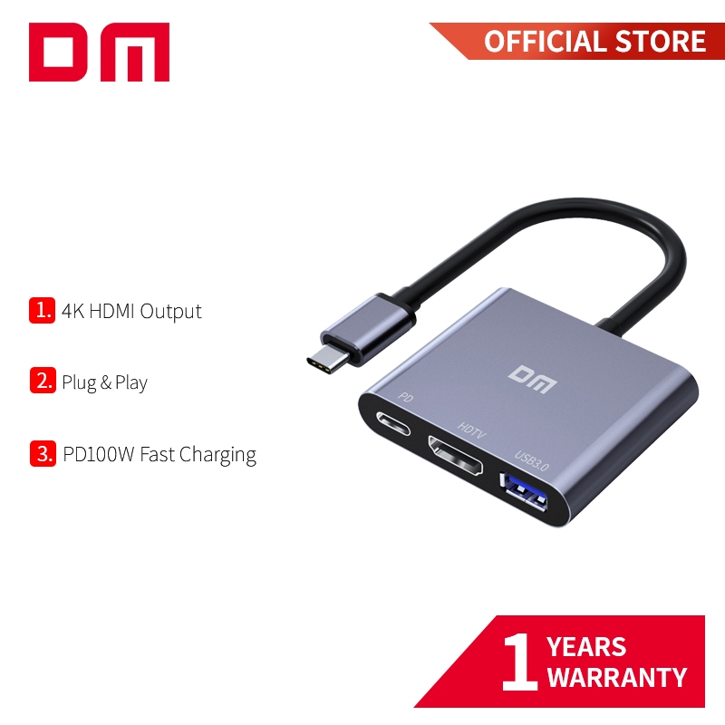 DM CHB026 Hub USB C para HDMI 4K, PD 100W, USB 3.0, sem necessidade de driver para Mac, Windows, PC, caixa de presente