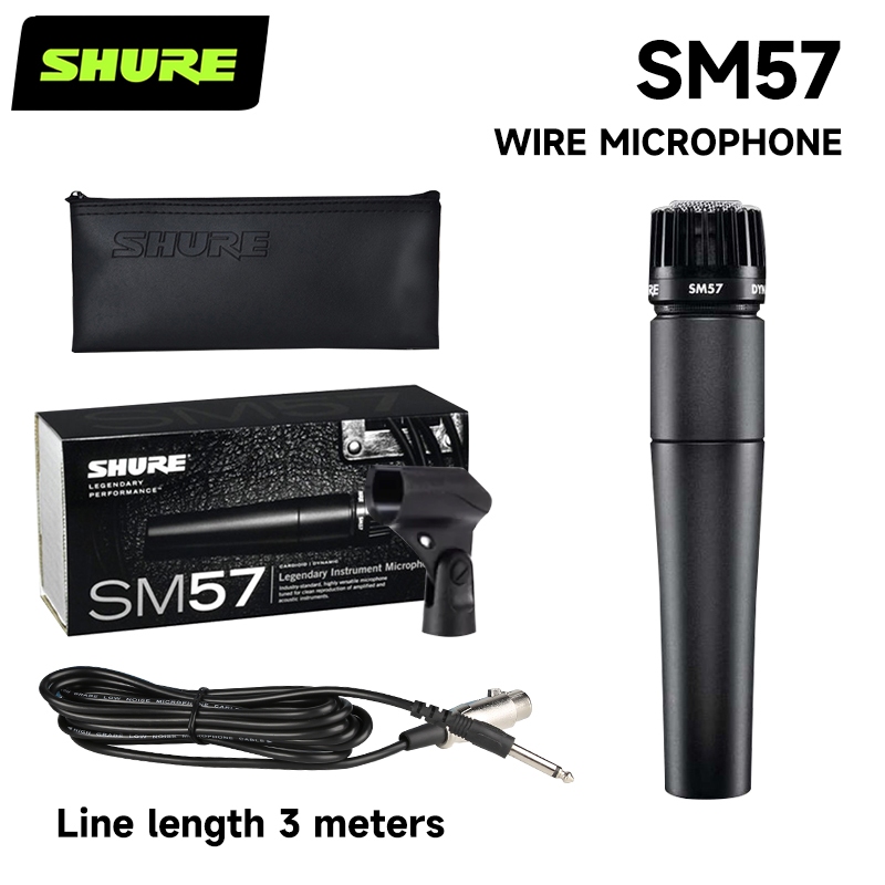 Microfone cardióide dinâmico com fio SHURE SM57-LC, estúdio de gravação profissional/guitarra elétrica/alto-falante/tamb