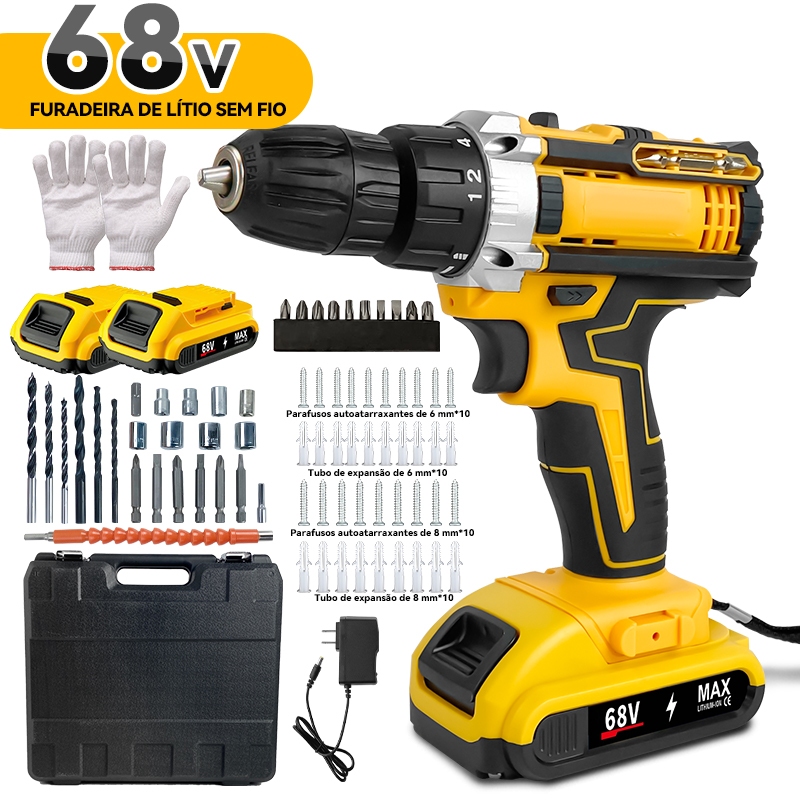 Parafusadeira Furadeira be Impacto Kit Maleta COM DUAS BATERIAS Kit de 24pcs 220V/110V