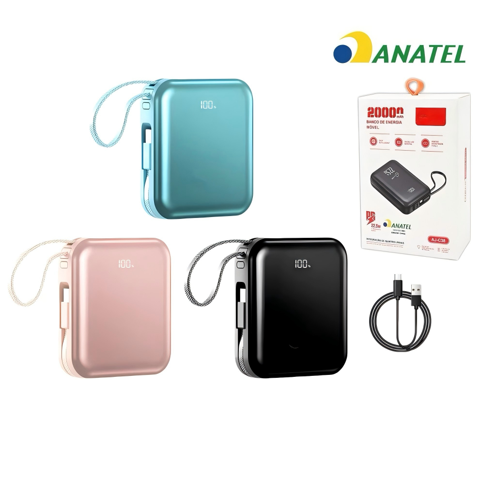 Power Bank 20000mAh Portátil Display Digital Carregamento Rápido 4 Saídas Universal