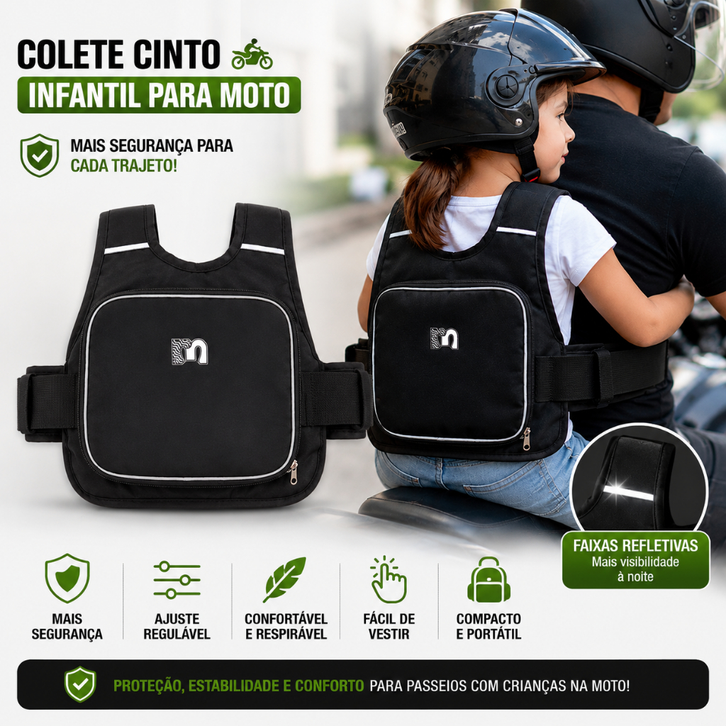 Colete Cinto de Segurança Infantil Para Andar Moto Criança Arnês de Bolsa de Armazenamento Portátil