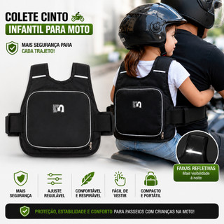 Colete Cinto de Segurança Infantil Para Andar Moto Criança Arnês de Bolsa de Armazenamento Portátil