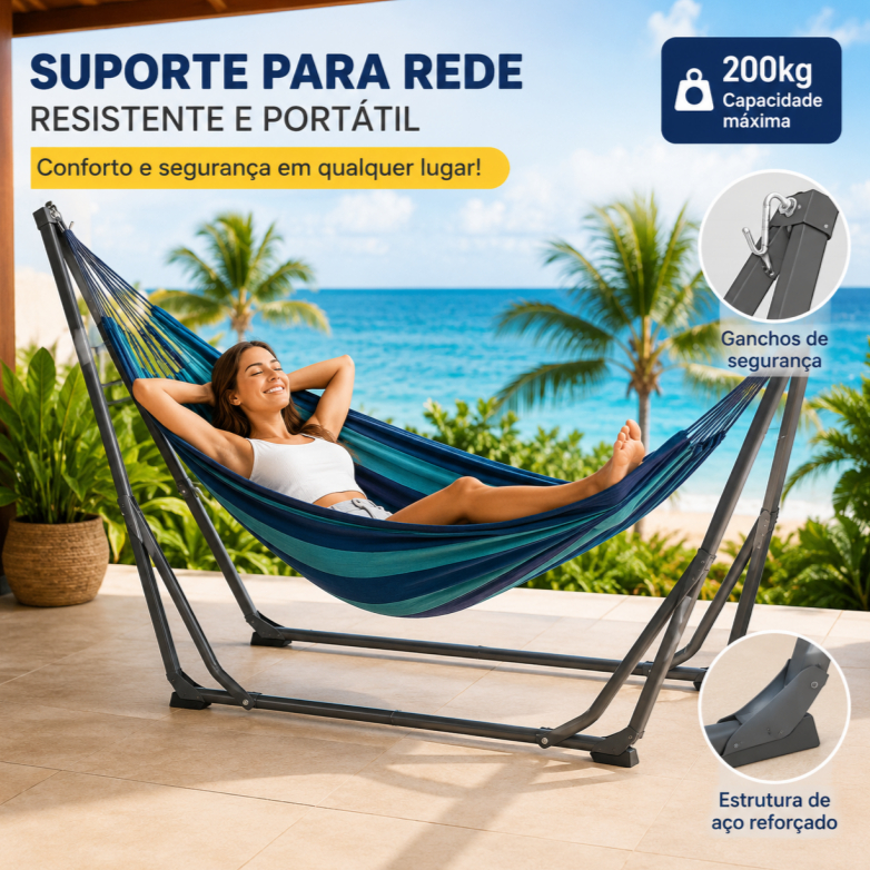 Suporte de Rede Descanso Área Gourmet Portátil Com Aço Reforçado Gancho Manipulo Bolsa de armazenamento gratuita