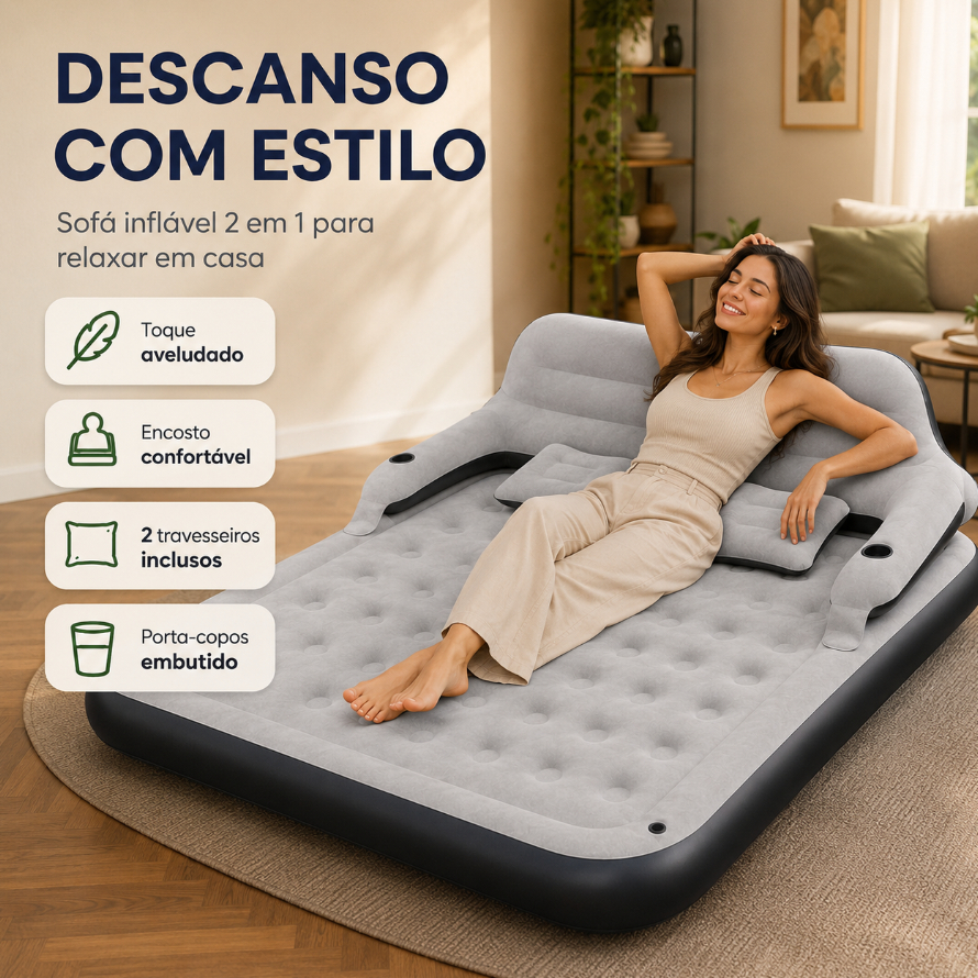 Colchão Inflável Queen Casal com Encosto e Bomba Elétrica Embutida Cama De Campanha