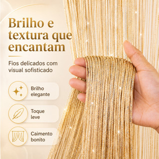 Cortina De Linha De Porta Linear Decorativa Luxo Brilho Reluzente Sala Quarto Banheiro 200 x 100 cm