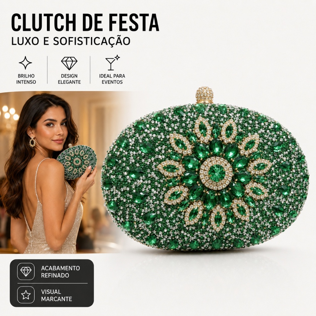 Bolsa Clutch Festa Feminina com Corrente Longa Removível para Casamentos e Jantares Elegantes
