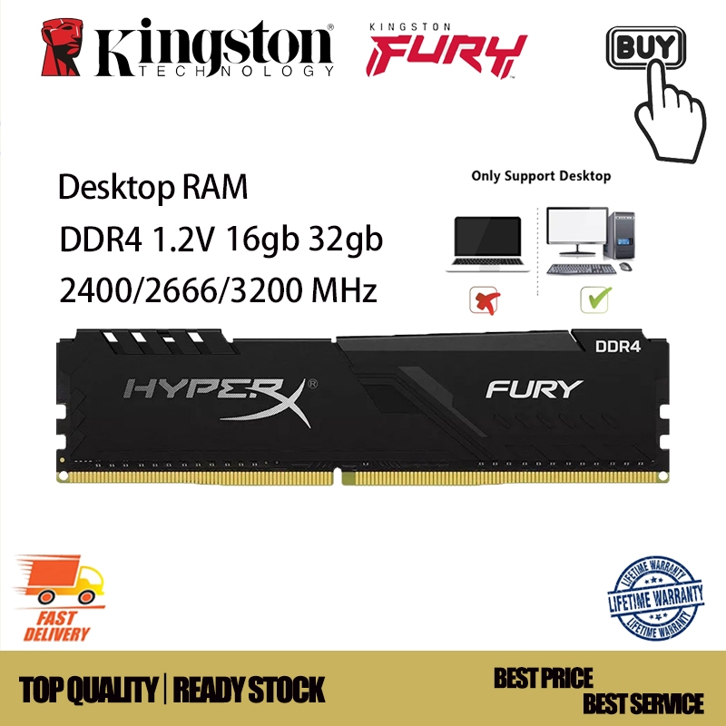 Kingston HyperX FURY DDR4 16GB 8GB 4GB 3200MHz 2666MHz 2400MHz 2133M PC4 Memória RAM Desktop 288Pins