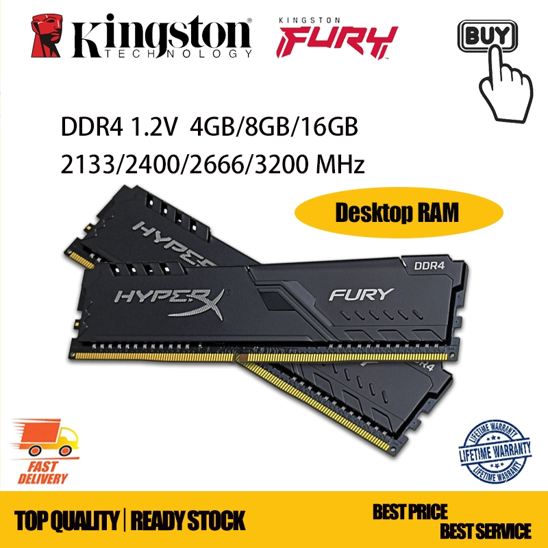 Kingston HyperX FURY DDR4 16GB 8GB 4GB DESKTOP 3200/2666/2400/2133MHz PC4 Memória RAM 288pin Para Computador
