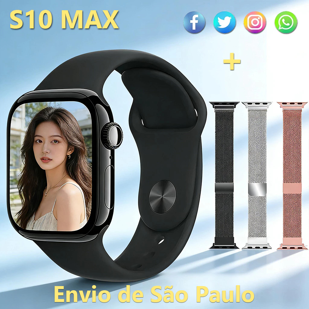 Novo Smartwatch S10 Max Feminino Original Levantar para acender a tela calculadora Bluetooth Chamada e 100+ Modos Esport