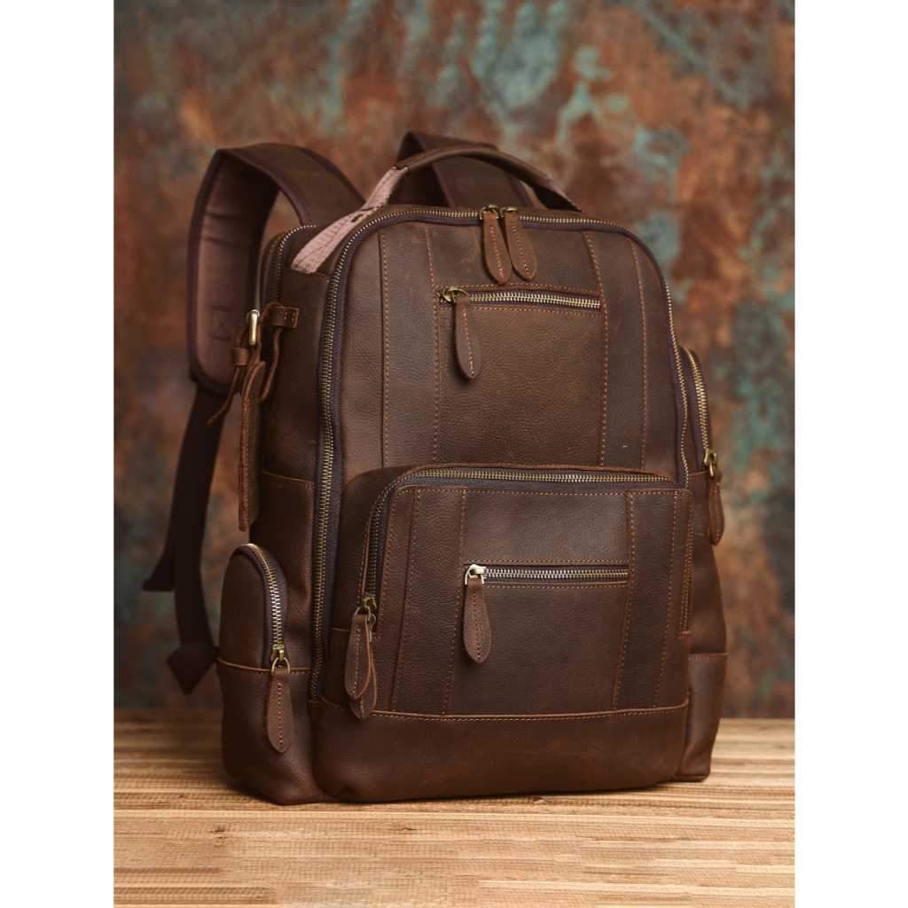 NASVA Full Grain Face Primeira Camada de Couro Retro Mochila 16 Polegadas Bolsa para Computador Portátil Mochila Masculi
