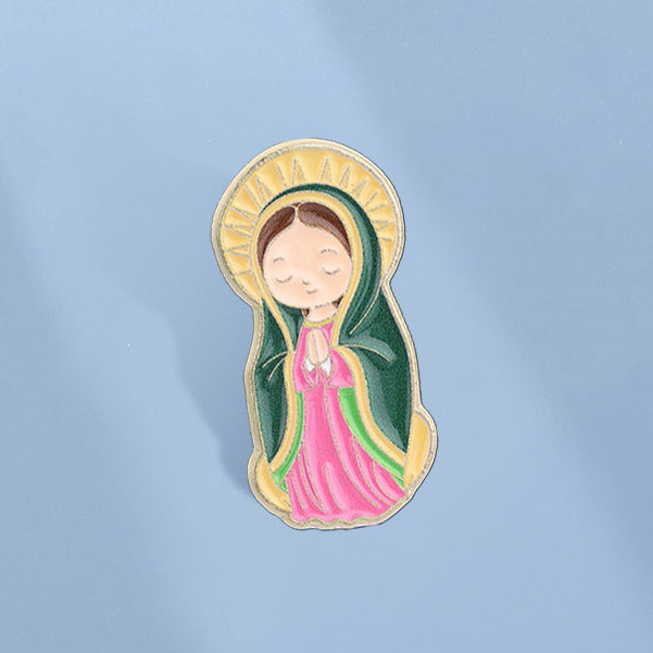Kawaii Nossa Senhora De Guadalupe Esmalte Pino Dos Desenhos Animados Orando Virgem Maria Broche Religioso Crachá Mochila