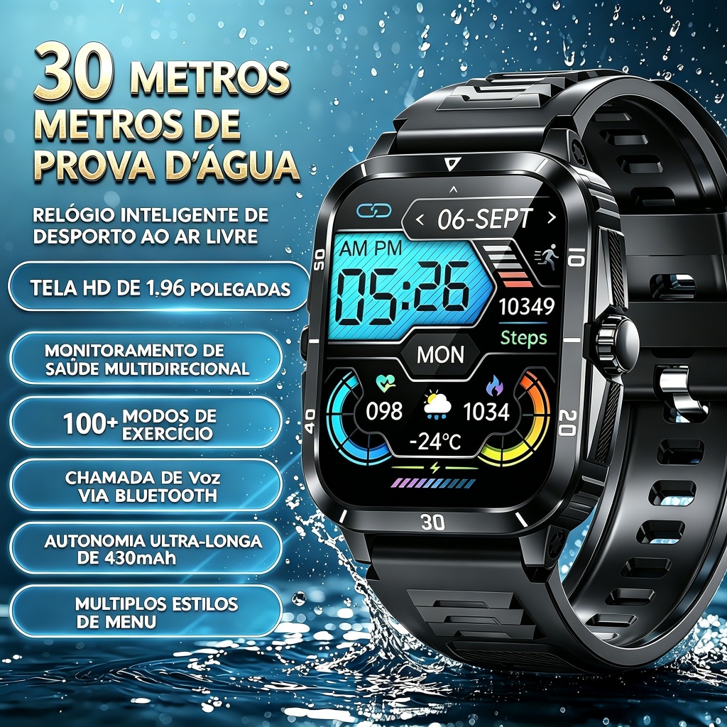 Smartwatch Masculino Esportivo H02 Bluetooth 3ATM À Prova D'água Bússola Cardíaco Caixa Metal Bateria Longa Frete Grátis