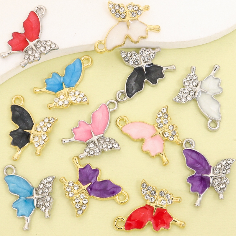 10 Peças Pingentes De Borboleta De Emenda Assimétrica De Óleo E Strass De Gotejamento De 6 Cores , Moda Temperamento Cla
