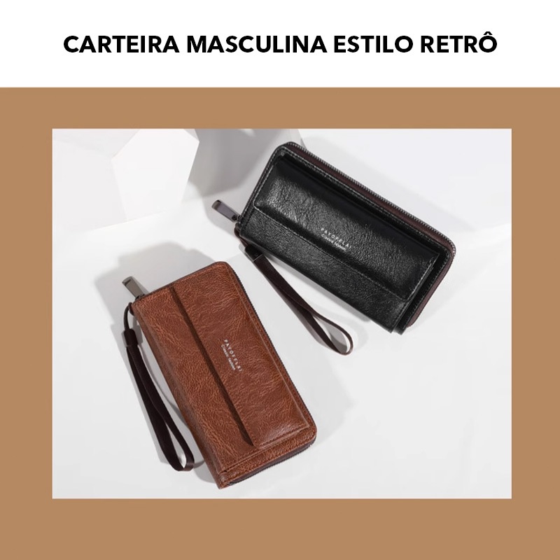 Carteira longa com zíper, grande capacidade, bolsa para celular masculina, compartimento de armazenamento de cartão