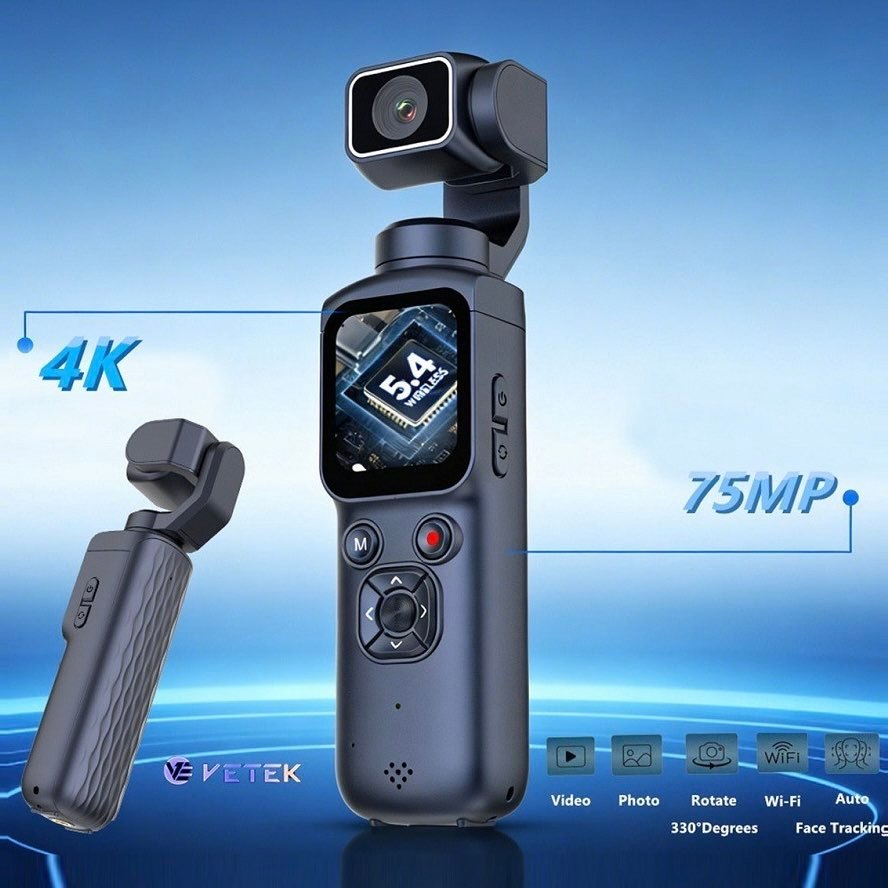 2026 Vlog gimbal Portátil Câmera De Bolso anti-Vibração 4K HD Esporte wifi Tela De Toque Rastreamento mini Dispositivo V
