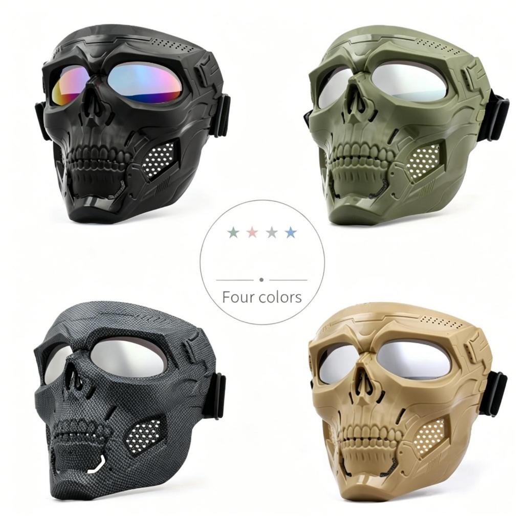 Crânio Tático Rosto Cheio Máscara Protetora Alça Ajustável Lente PC Para Motocicleta Paintball Esqui Halloween Cosplay