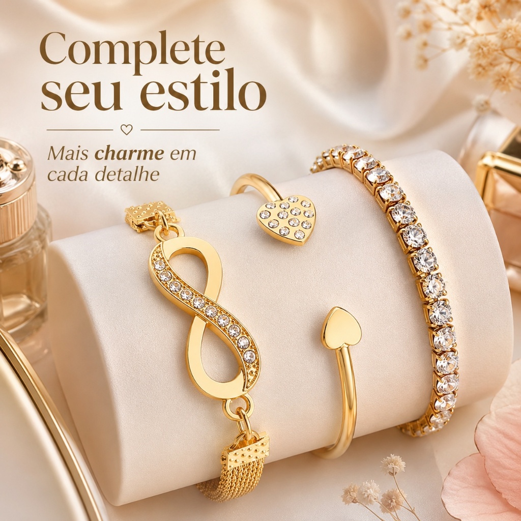 3 Pçs Conjunto Pulseira Vintage Banhada A Ouro Com Símbolo Do Infinito Joias Femininas