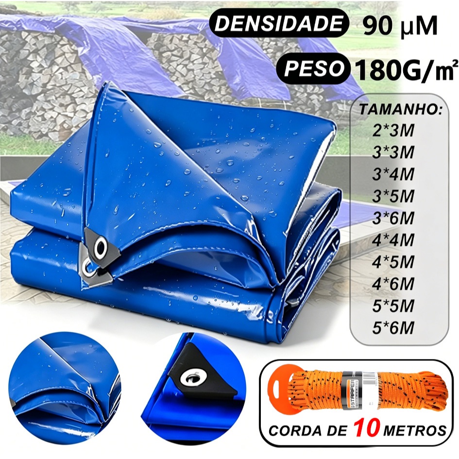 Lona 3x2 3x3 4x3 4x4 5x3 5x4 5x5 6x3 6x4 6x5 Reforçada Piscina Construção Impermeável + Corda 180G/㎡