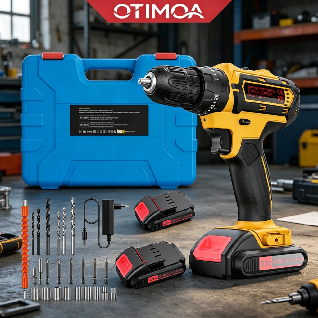 OTIMOA Parafusadeira Furadeira 21V 2 Baterias Com Maleta e Acessórios Completo