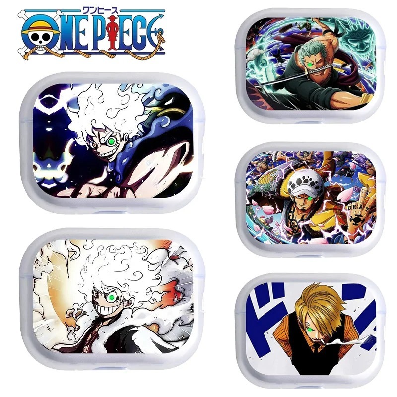 Uma Peça Luff Nika Anime Capa Protetora Para AirPods 4 Pro 3 2 Zoro Sanji Transparente Antiderrapante Bluetooth Fone De