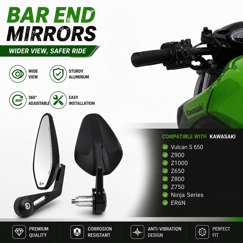 Espelho Retrovisor Final Da Barra Motocicleta Para Kawasaki Versys650 Z650 Z750 Z800 Z900 Z1000 ER6N Ninja