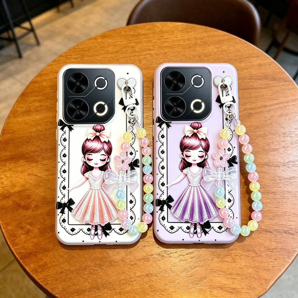 Padrão De Vestido Barbie De Desenho Animado Com Pulseira Capa Fosca Para ITEL A60S A60 P55 P65 Plus City 200 4G 5G Caixa