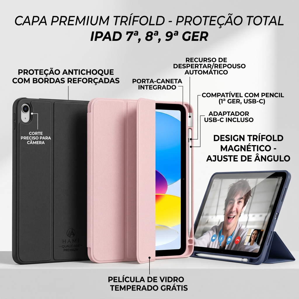 Capa Inteligente Magnética Compatível Com iPad 7.8 . 9 Suporte Para Caneta E Suspensão Automática