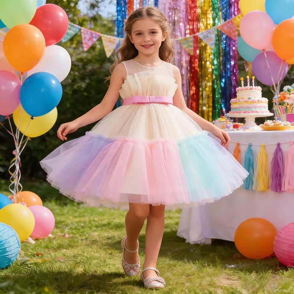 Vestido De Tule Em Camadas Fofo De Gaze Infantil , Noite , Casamento , Dama De Honra , Festa De Aniversário , Comemoraçã