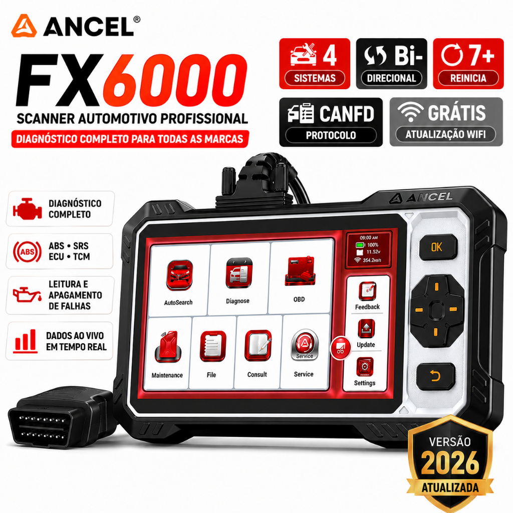 ANCEL FX6000 Ferramenta de Varredura OBD2 Scanner de Diagnóstico para ECU Automotiva Scanner Bidirecional 4 Sistem