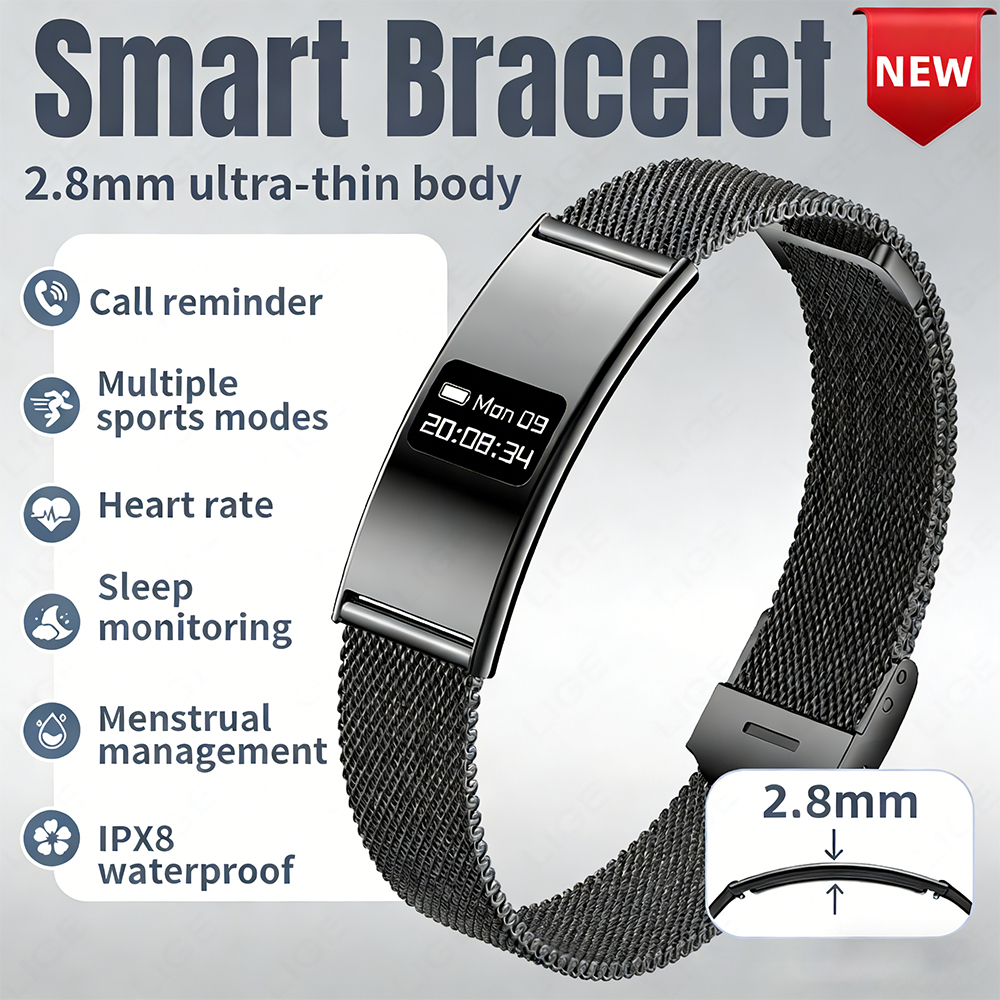 LIGE Smartwatch BWB8 Elegante 2.8mm Todo O Dia Saúde E Estilo De Vida Companheiro Homens Pulseira Inteligente Mulheres